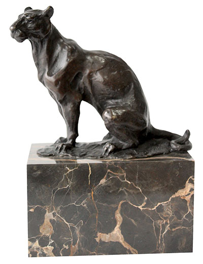 Lioness Bronze Sculpture On Marble Base